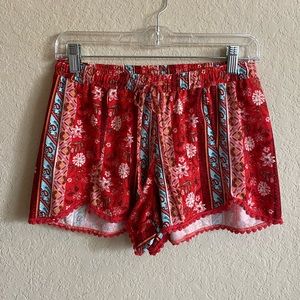 pink rose red bandana design western style shorts size m